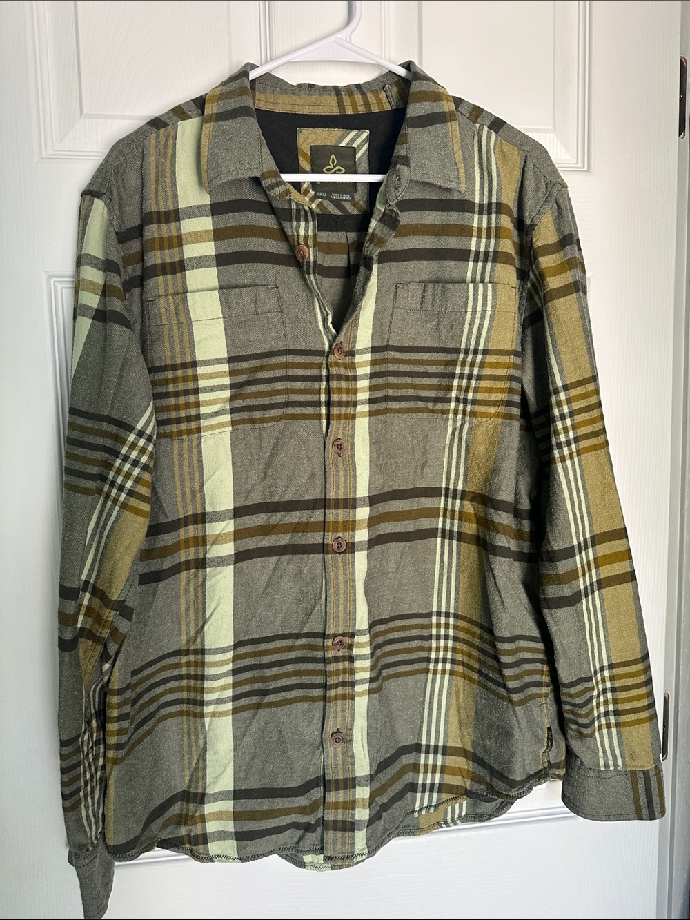 Prana Olive, Tan & Cream Plaid Button-Down Shirt
